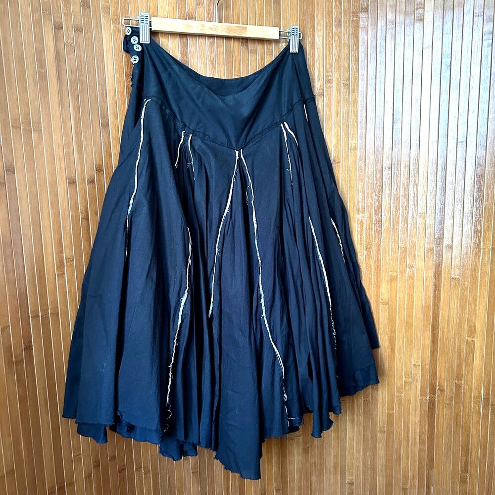 Vintage Early 2000s AllSaints Raw Hem Full Cotton Fiesta Skirt Black - Picture 4 of 6